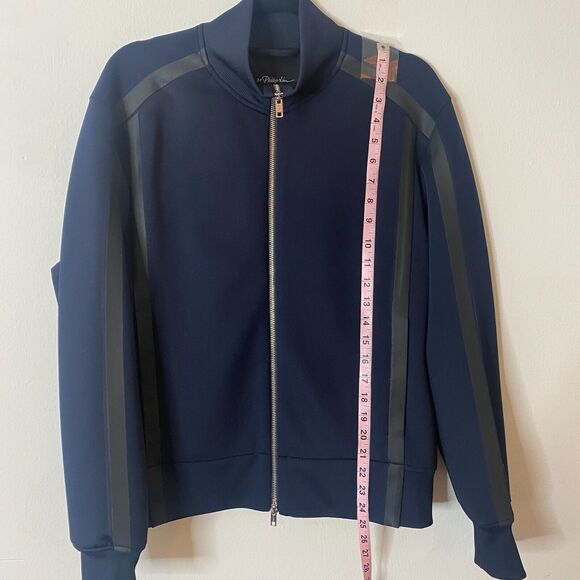 3.1 Phillip Lim Dark Navy Blue Track Jacket Zip Front Black Stripe Piping Medium - Picture 8 of 10